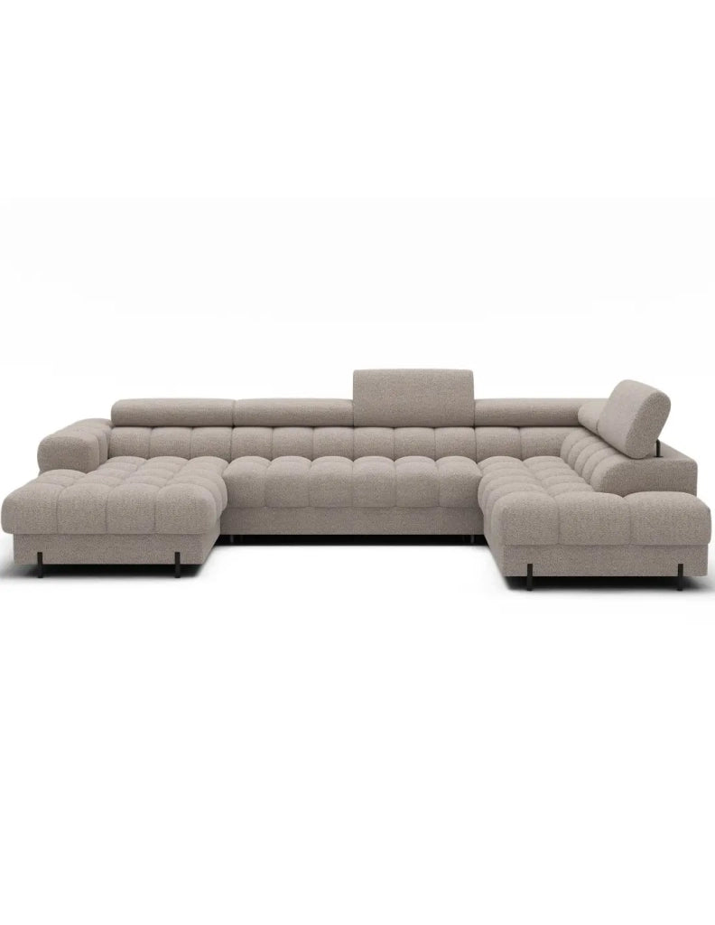 Divano panoramico convertibile Beige chiaro angolo destro FERARIA 358x93x202cm