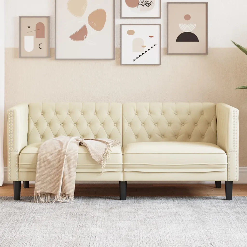 Divano Chesterfield a 2 Posti-Sofa 2 Posti-Divanetto Crema in Similpelle