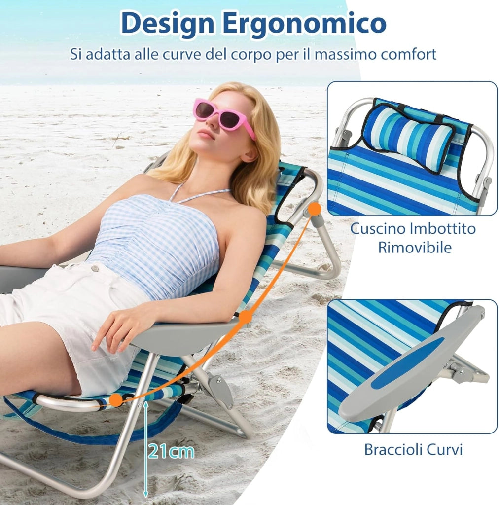 Sedia Pieghevole da Spiaggia, Telaio in Alluminio, Sedia Bassa da Sabbia Leggera con Schienale Regolabile, Sdraio da Esterno Robusta per Giardino, Campeggio, Portata 150 kg (Verde,1)