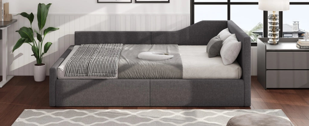 DESMIU Letto Divano 140 × 200 cm 1 posto con contenitore, senza materasso, in MDF e compensato, grigio