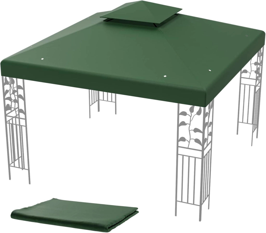 Tettoia di Ricambio per Gazebo da 3 x 3 m, Doppio Strato Superiore, Copertura per Gazebo da Giardino con Gancio e Chiusura a Strappo (Verde scuro)
