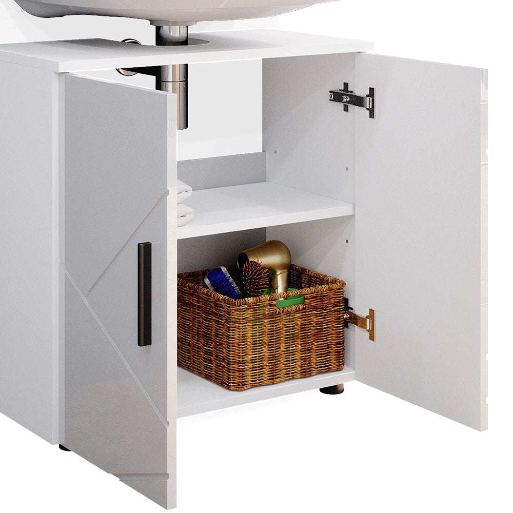 Vicco Set mobili bagno Bianco lucido 4 parti, con armadio alto e cassettiera