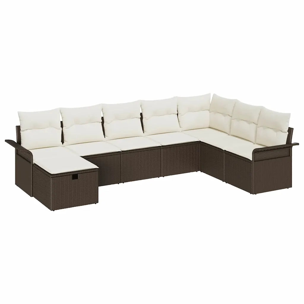 Set Divano da Giardino con cuscino 8 pcs Marrone Poly Rattan