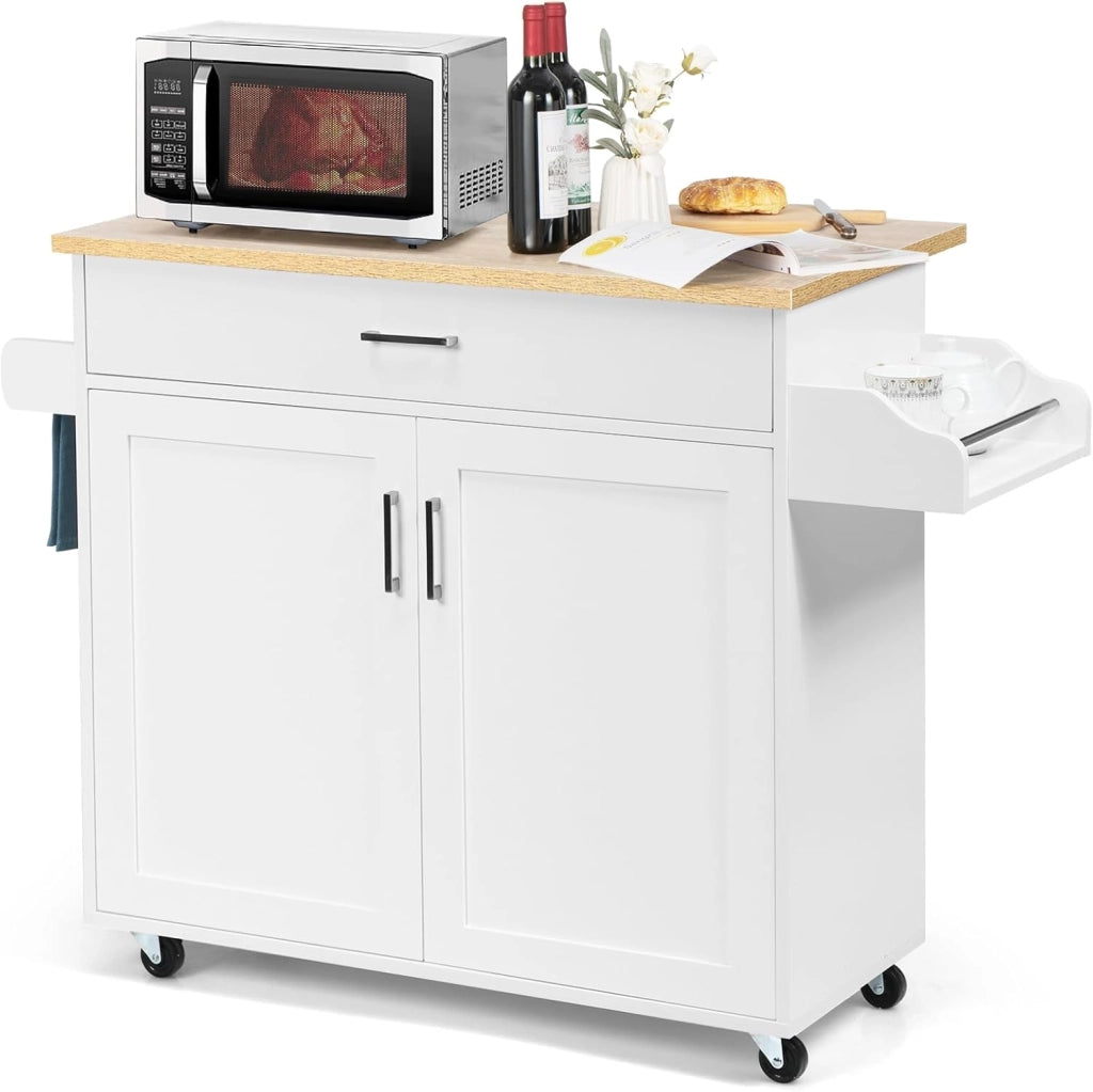 Carrello da Cucina Ausiliario, Carrello di Servizio con Cassetto e Ripiano Regolabile, Isola da Cucina da Sala da Pranzo con Ruote Universali con Freni, in Legno, 116 x 40 x 85 cm, Nero