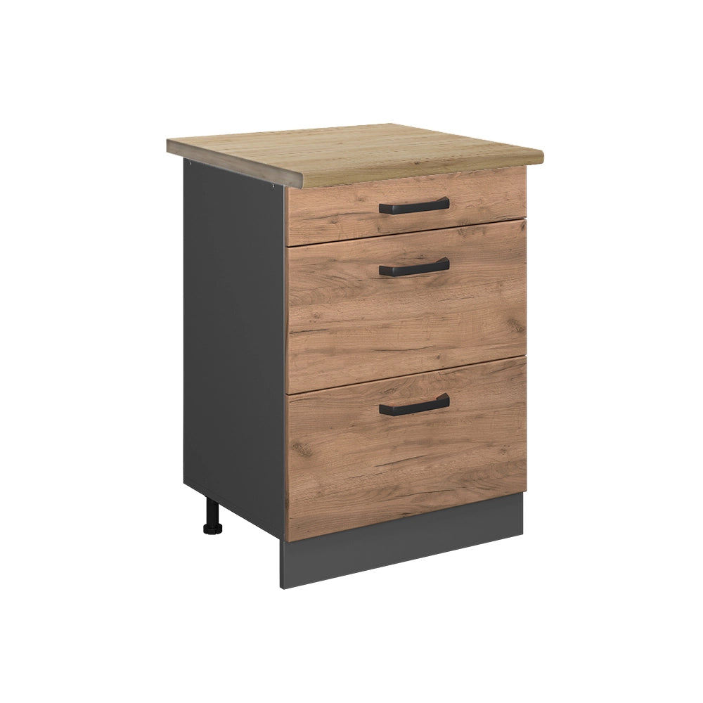Vicco Mobiletto base per cucina Quercia dorata 60 cm con cassetti, PL Rovere