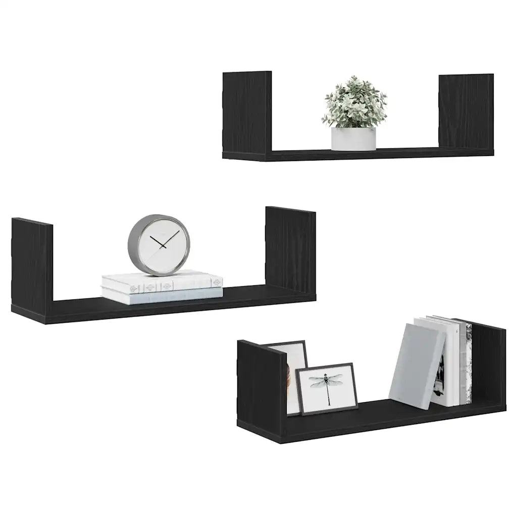Mensole da Parete 3pz Rovere Nero 58x18x18 cm in Truciolato 868071