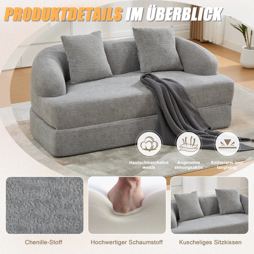 DIVANO LETTO 2 posti pieghevole 157x84x65 cm ciniglia grigio chiaro