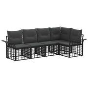 Set di divani da esterno 5 pz | Set Salotto da Giardino Nero e Grigio scuro Poliestere