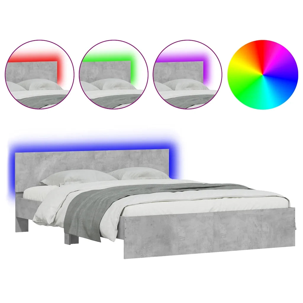 vidaXL Giroletto con Testiera e LED Grigio Cemento 150x200 cm