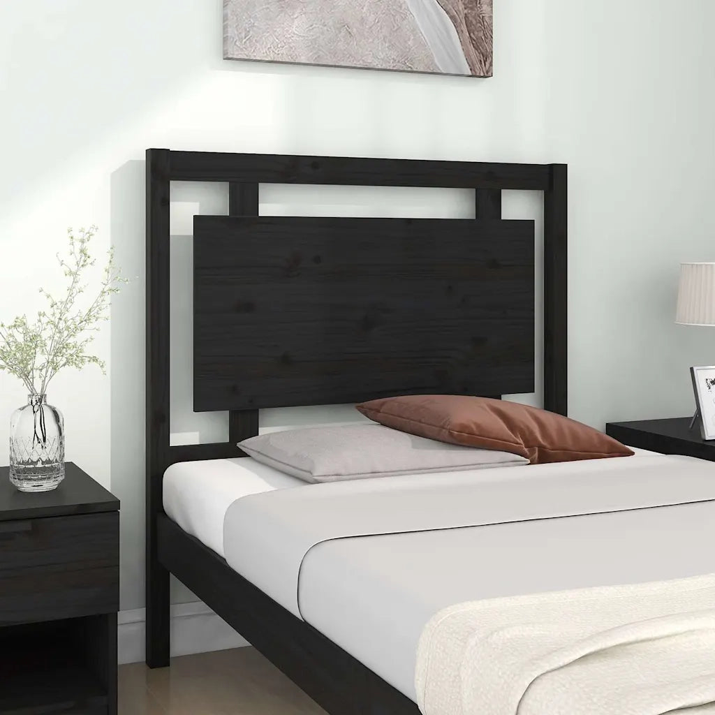 Testiera | Testata per Letto Nera 95,5x4x100 cm in Legno Massello di Pino