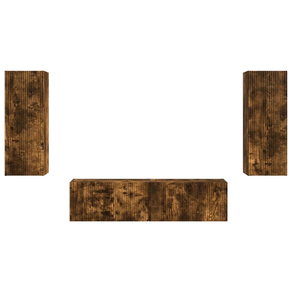 Set mobile TV 2 pz-Credenza per TV Rovere fum¨¦ Legno multistrato 213048
