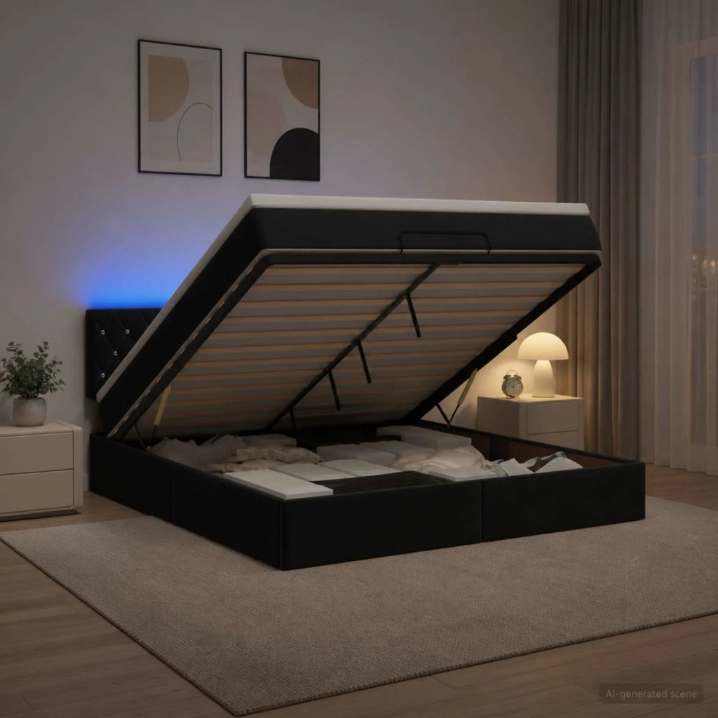Letto Ottomano con Materasso e LED Nero 140 x 190 cm Velluto 3457067