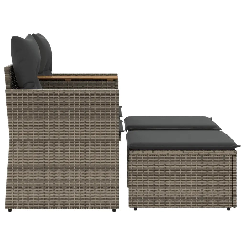 Divano da Giardino 2 Posti con Sgabelli-Sofa da Giardino-Divano da esterno Grigio in Polyrattan 427169