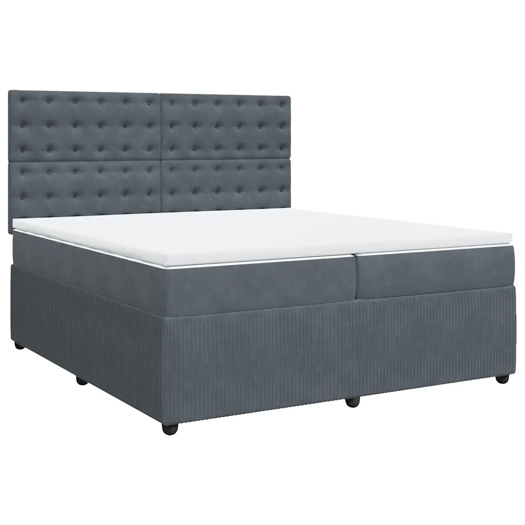 Giroletto a Molle con Materasso Grigio Scuro 200x200 cm Velluto