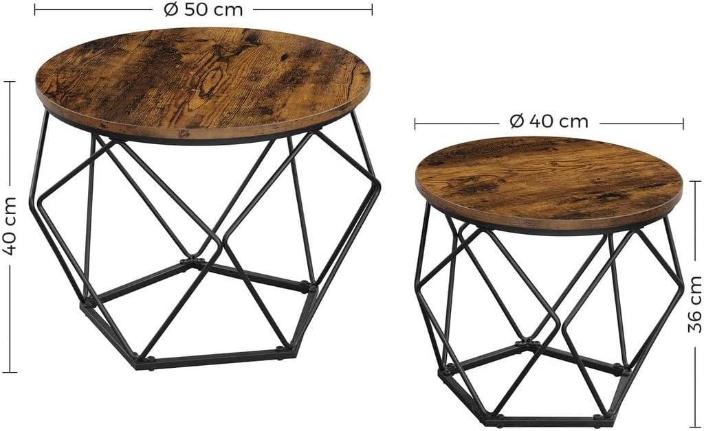 Tavolini da caffè Valora Rustic Brown Set di 2 con struttura in acciaio | stile loft