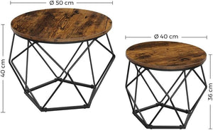 Tavolini da caffè Valora Rustic Brown Set di 2 con struttura in acciaio | stile loft