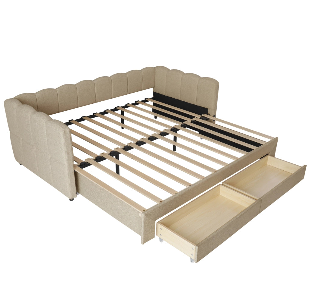 Daybed estraibile 90x190 cm trasformabile in 180x190 cm; con cassetti; USB e Type-C; beige