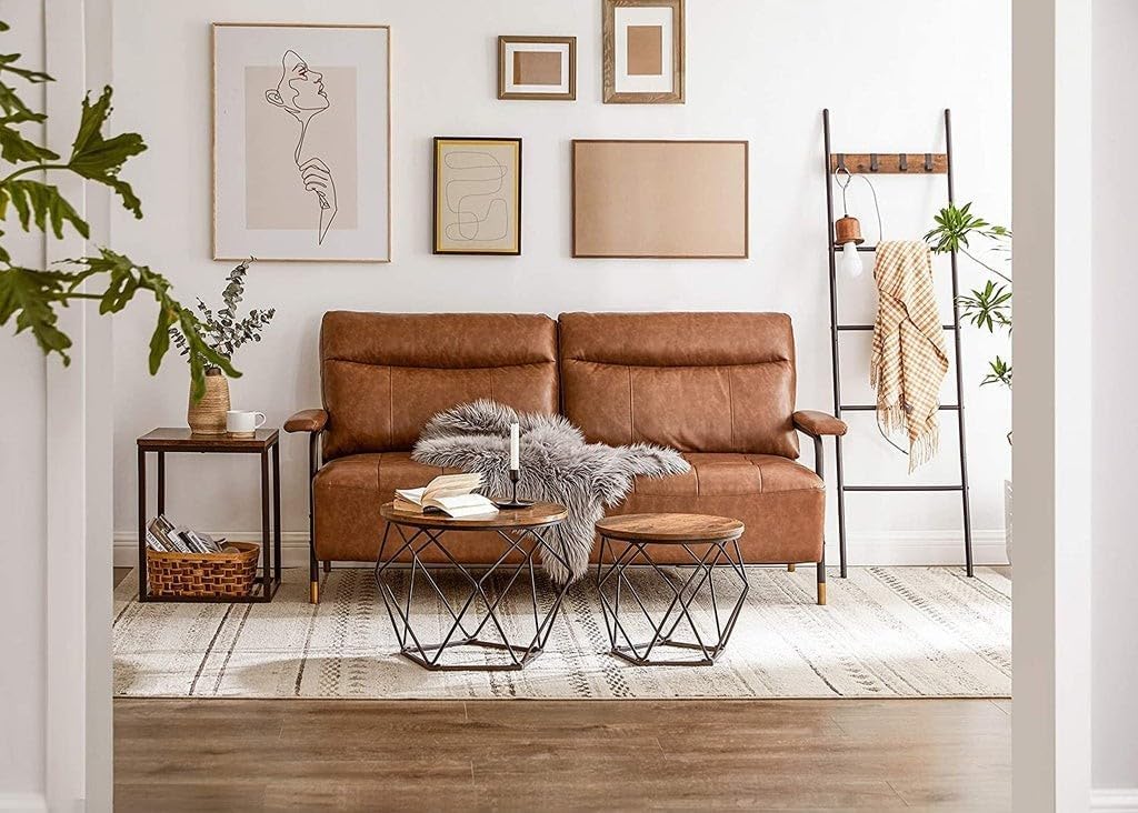 Tavolini da caffè Valora Rustic Brown Set di 2 con struttura in acciaio | stile loft