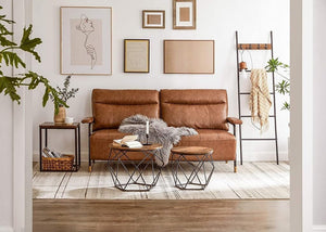 Tavolini da caffè Valora Rustic Brown Set di 2 con struttura in acciaio | stile loft