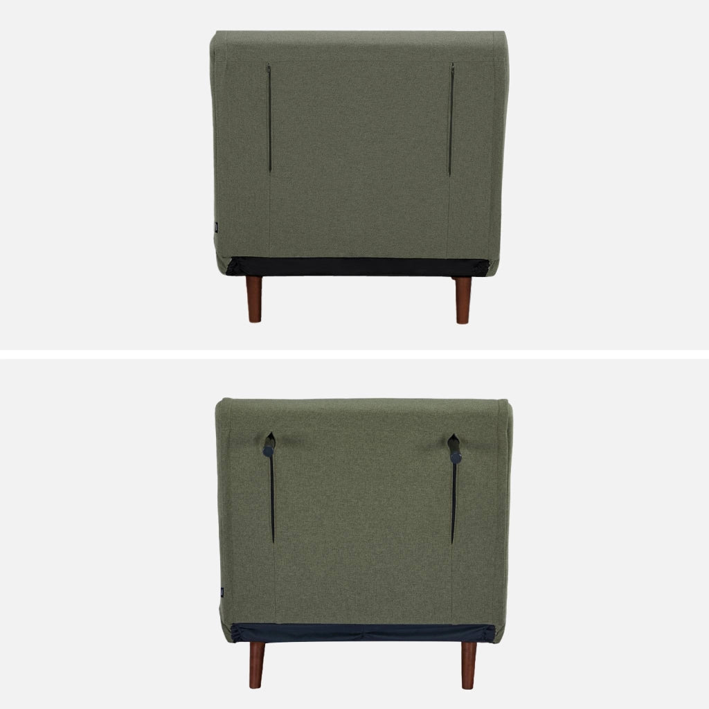 Poltrona letto convertibile tessuto con piedi in legno 1 posto, verde