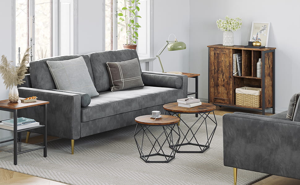 Tavolini da caffè Valora Rustic Brown Set di 2 con struttura in acciaio | stile loft