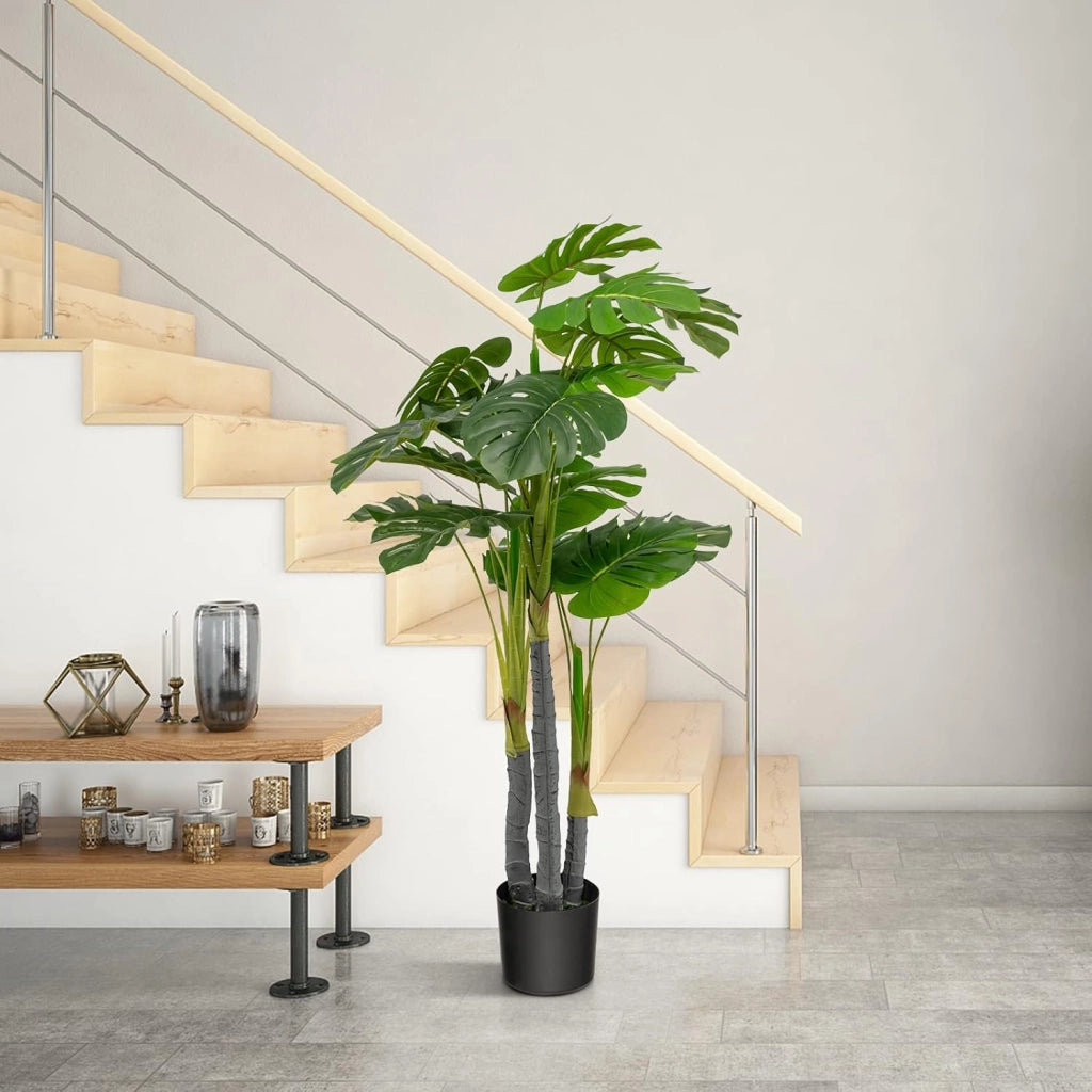 120 cm, pianta artificiale, Monstera Delisiosa, decorazione per interni in vaso di cemento, palma decorativa, 20 foglie, decorazione per interni artificiali, verde per casa e ufficio