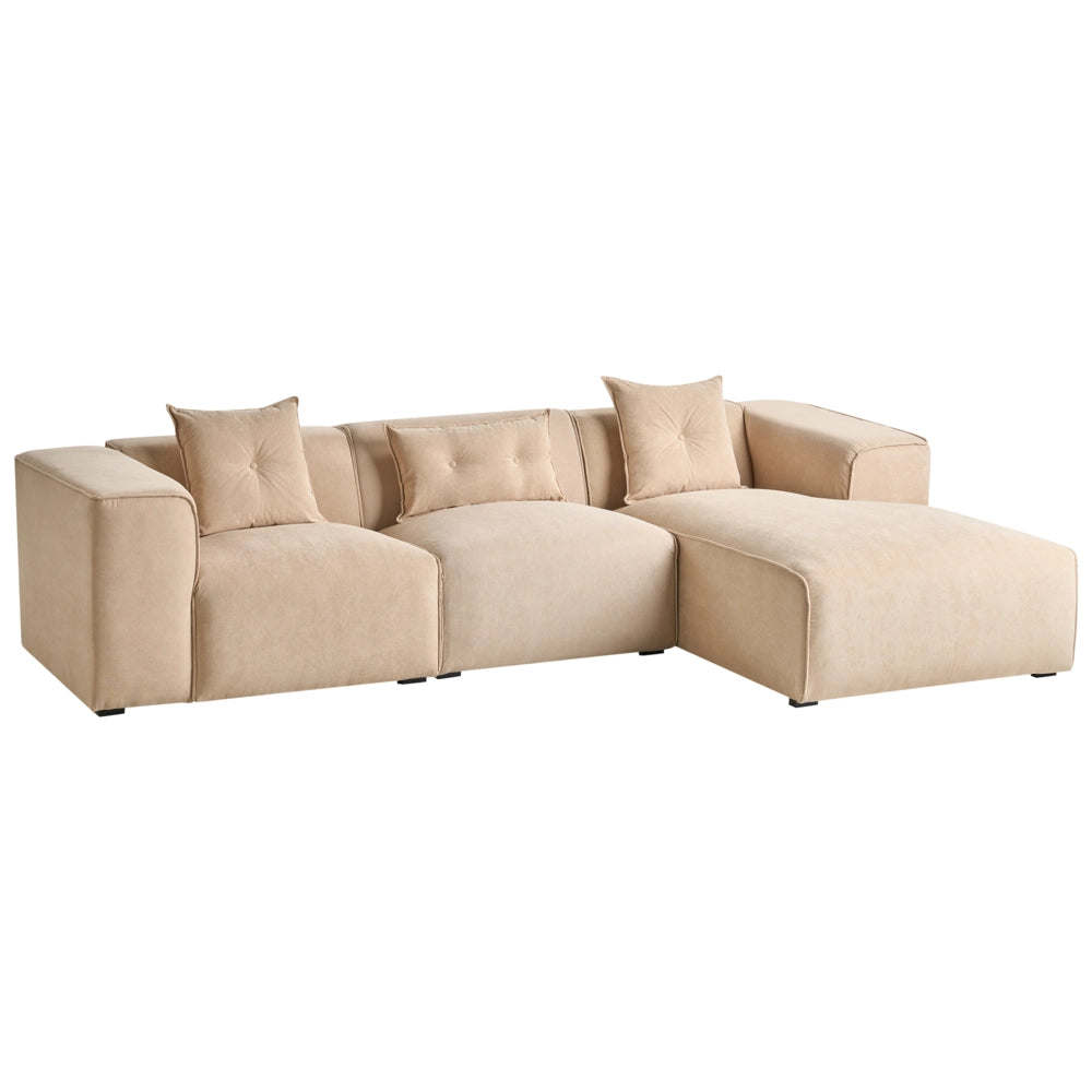 Divano Angolare Beige Velluto A Coste 3 Posti Cuscini Extra Dispersi versione sinistra stile Moderno