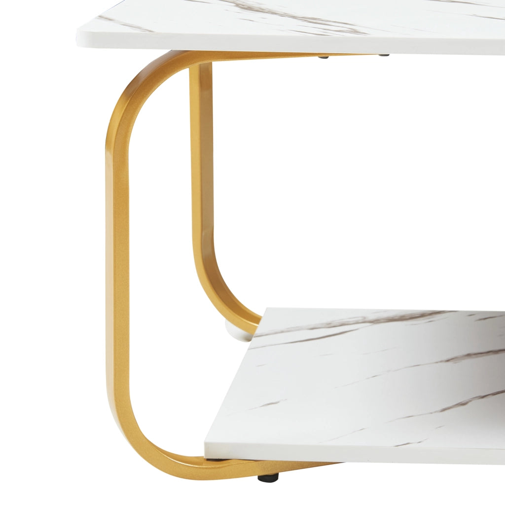 Tavolino Centrale da Salotto Kolta con Ripiano 120x60x43 cm - Effetto Marmo Bianco/Dorato [en.casa]