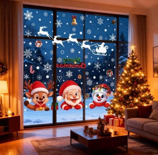 Decorazione di Natale per finestre, adesivi per finestre riutilizzabili e ideali per decorazioni di negozi e scuole.