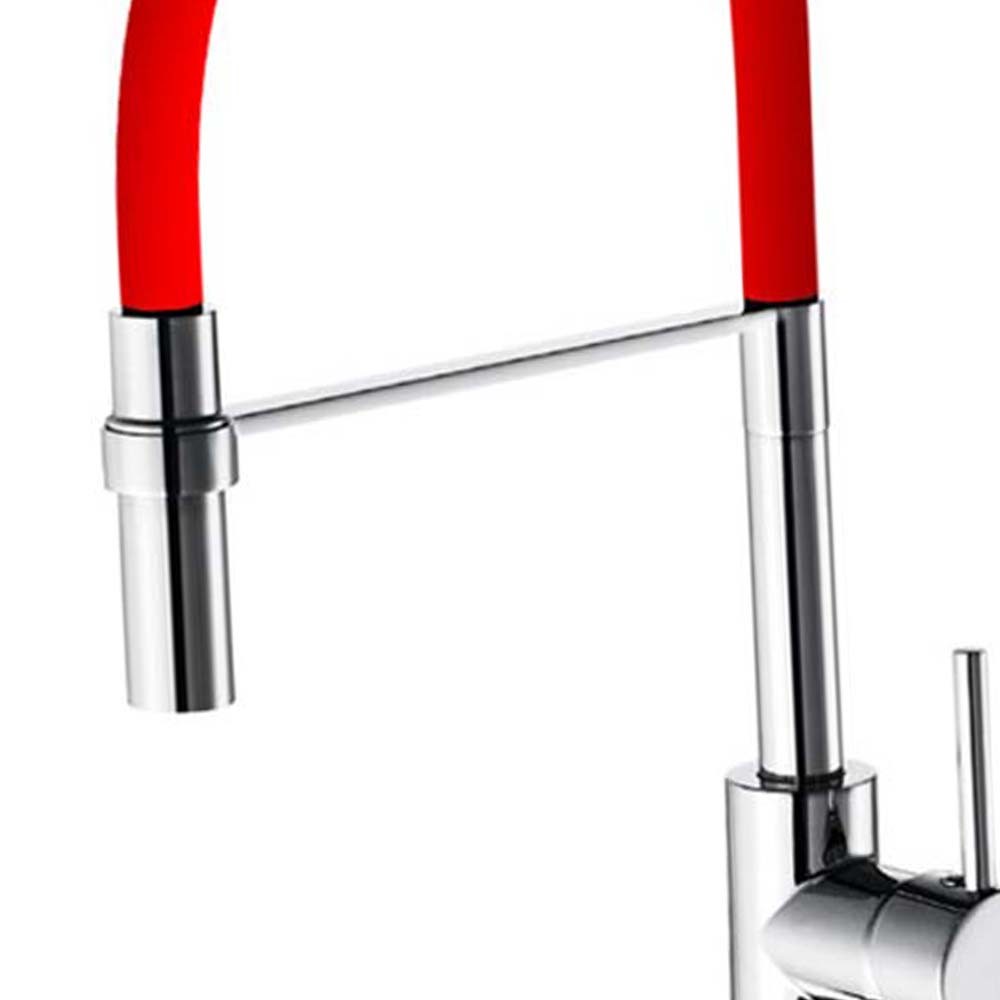Miscelatore lavello a bocca alta con doccetta estraibile e flessibile rosso winter