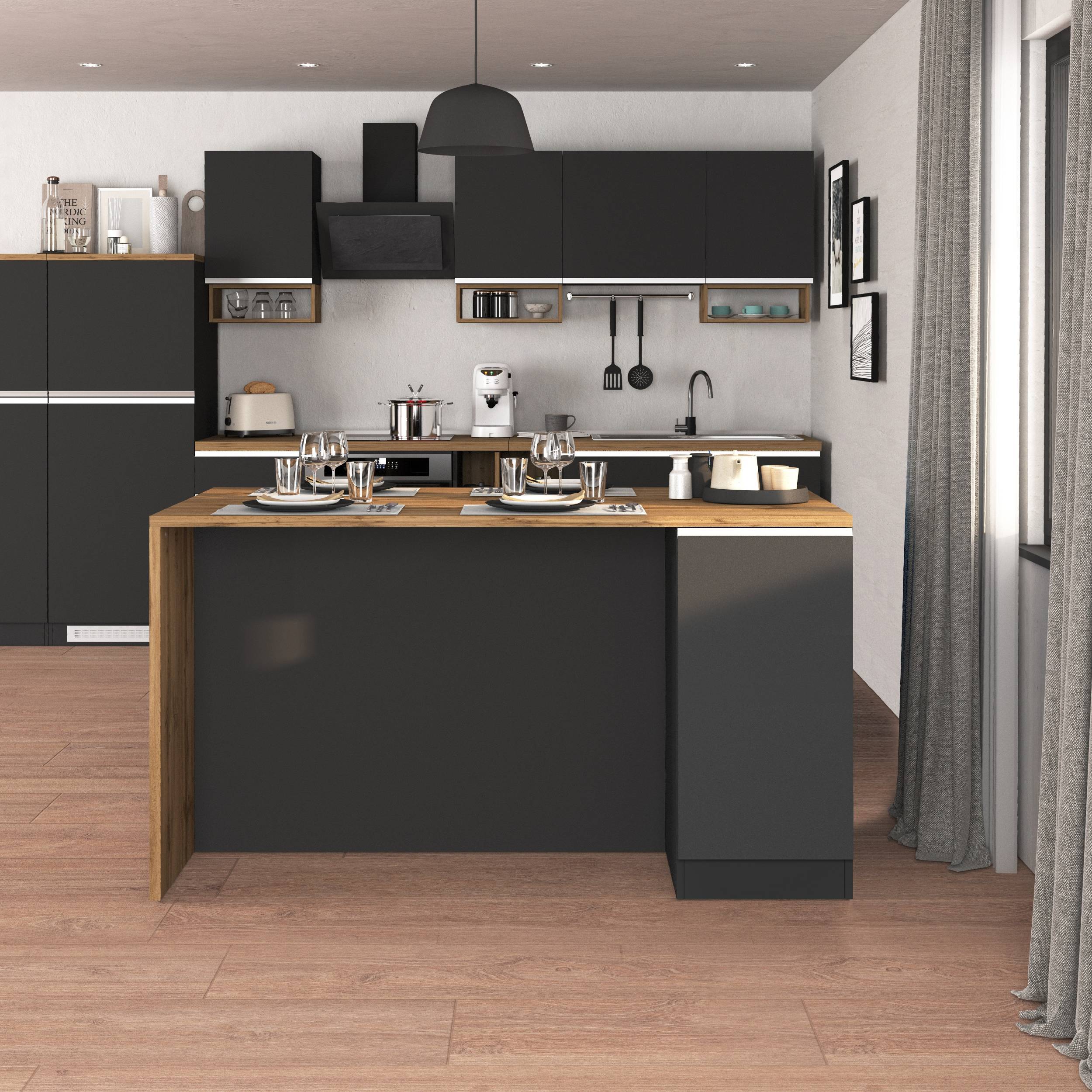 Isola da cucina Sole a 2 ante antracite opaco/rovere 160x90x90 cm