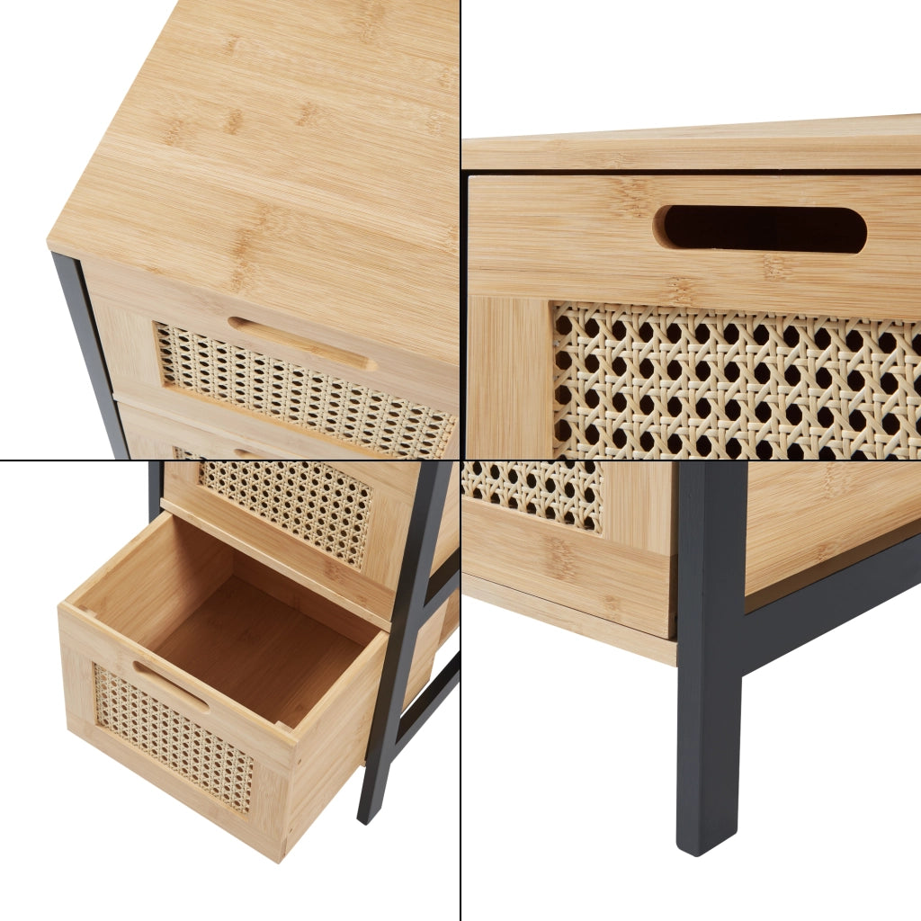 Cassettiera Tervola con 3 Cassetti in Bambù - Nero / Naturale / Effetto Rattan [en.casa]