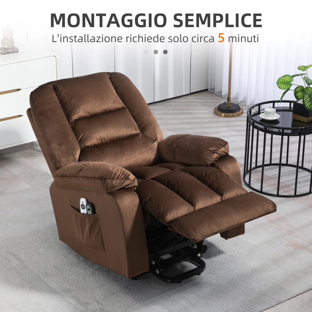 Poltrona Relax Alzapersona Reclinabile Massaggiante Riscaldata ¨C Xylo ¨C Velluto Marrone