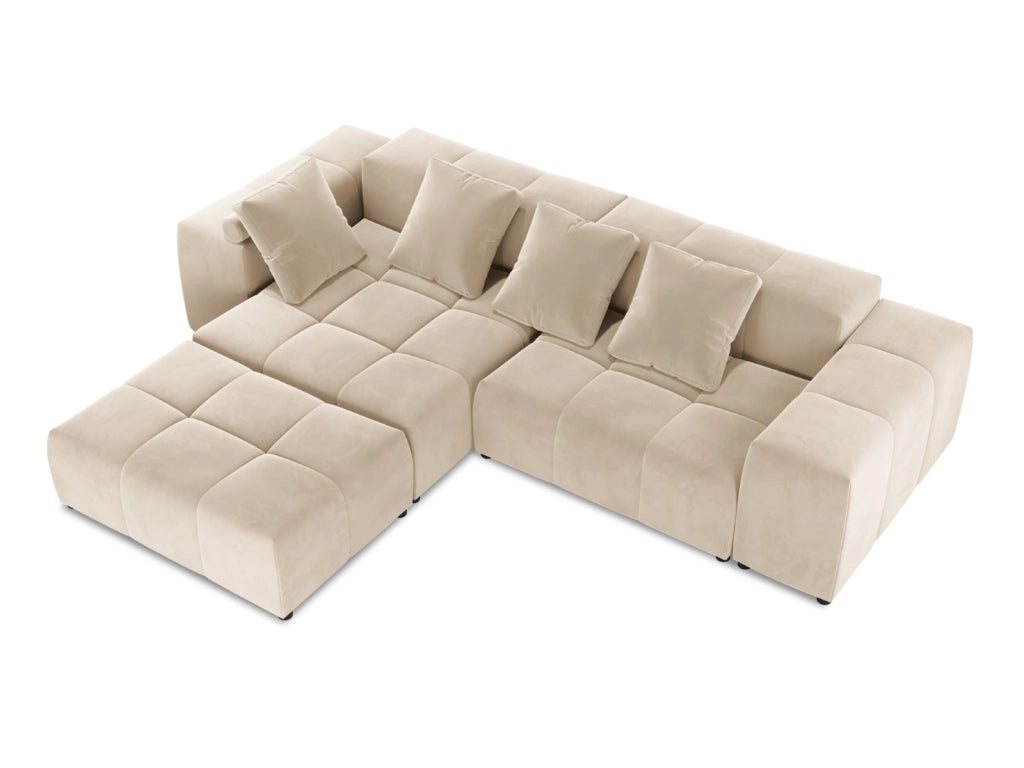 Cosmopolitan Design - Divano angolare modulare reversibile "Rome" 5 posti in velluto beige 