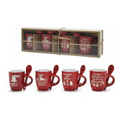Trade Shop - Set 4 Tazzine Natalizie Decorate In Ceramica Capacità 7 Cl Con Cucchiaini Coordinati -