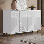 Sideboard 120x35x71.5 cm con 4 ante; ripiani regolabili e dettagli dorati; MDF bianco
