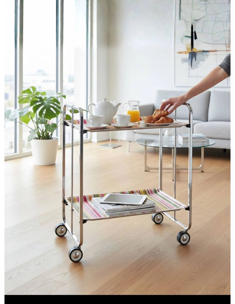 Carrello pieghevole da cucina BAUHAUS, 2 vassoi. Struttura cromata