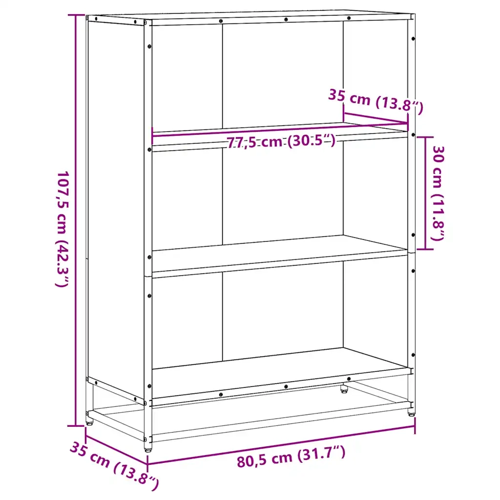 Libreria-Scaffale per Libri-Mobile di Stoccaggio Rovere Fumo 80,5x35x107,5 cm in Legno Multistrato