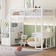 Letto a soppalco 90x200 cm con tavolo multifunzione in legno bianco