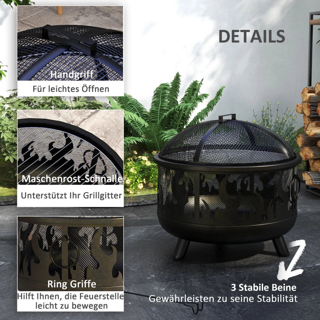 Braciere per esterno con griglia di protezione ¨C Zephmum ¨C Nero ?61.5x52 cm