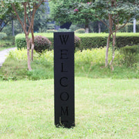 Colonna decorativa in metallo nero con scritta Welcome per ingresso Fioriera