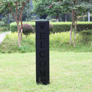 Colonna decorativa in metallo nero con scritta Welcome per ingresso Fioriera