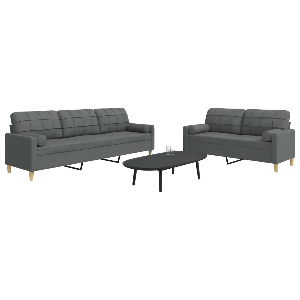 vidaXL Set di Divani 2 pz con Cuscini Grigio Scuro in Tessuto