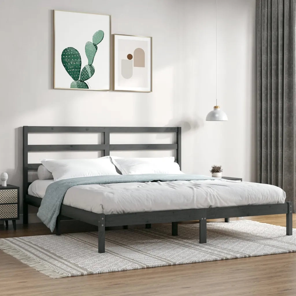 Giroletto-Struttura Letto Grigio in Legno Massello di Pino 200x200 cm 825368
