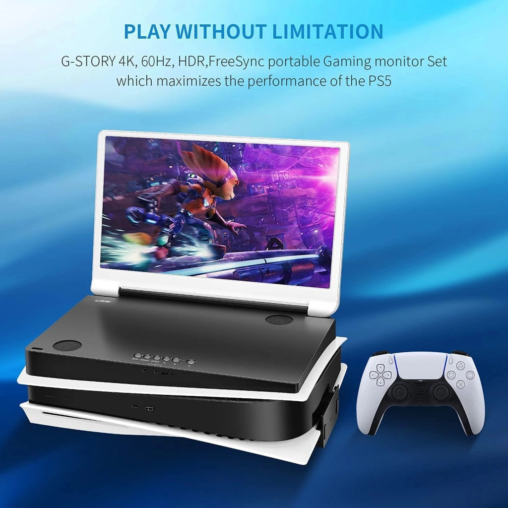 15.6'' Monitor portatile per PS5, schermo portatile UHD 4K IPS per PS5 (non incluso) con due HDMI, HDR, Freesync, modalità di gioco