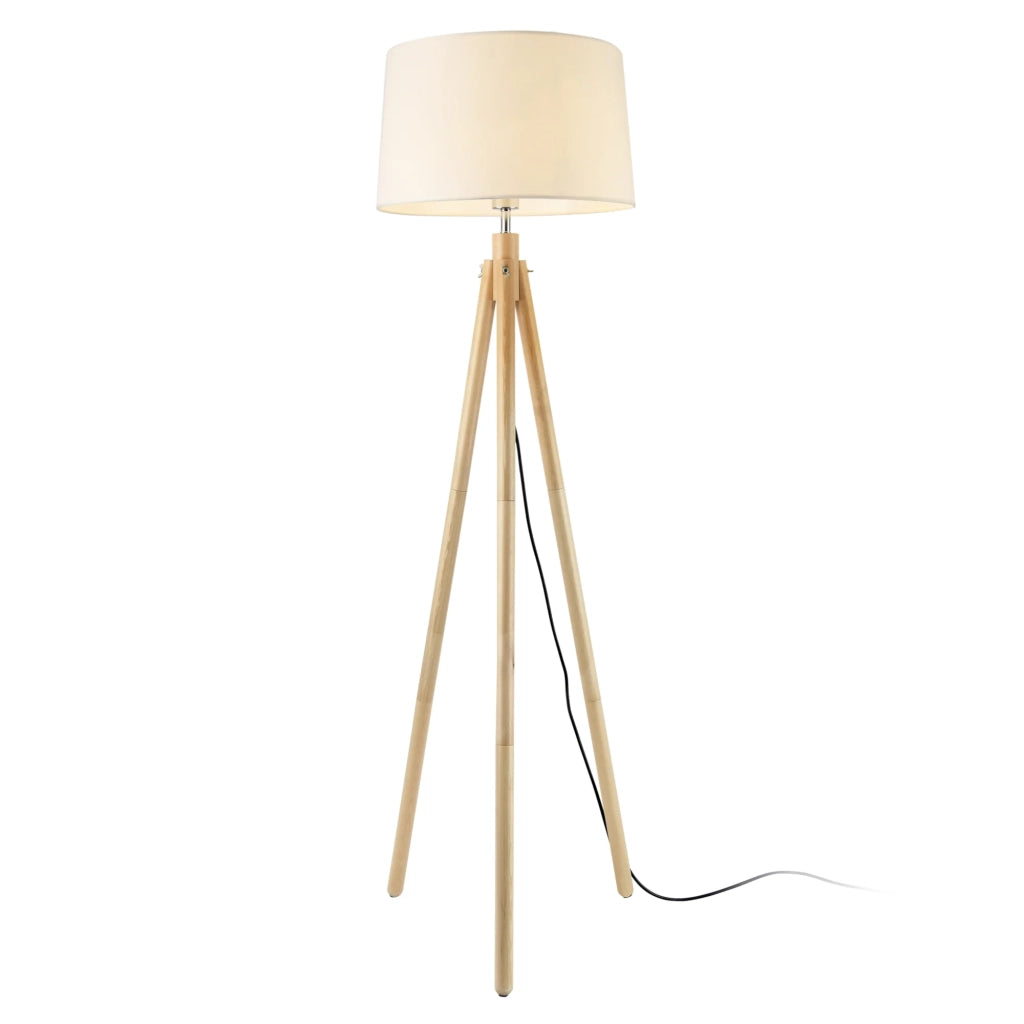 Lampada da terra con paralume in legno metallo e tessuto con finitura in legno e bianco 153 cm 03_0002432