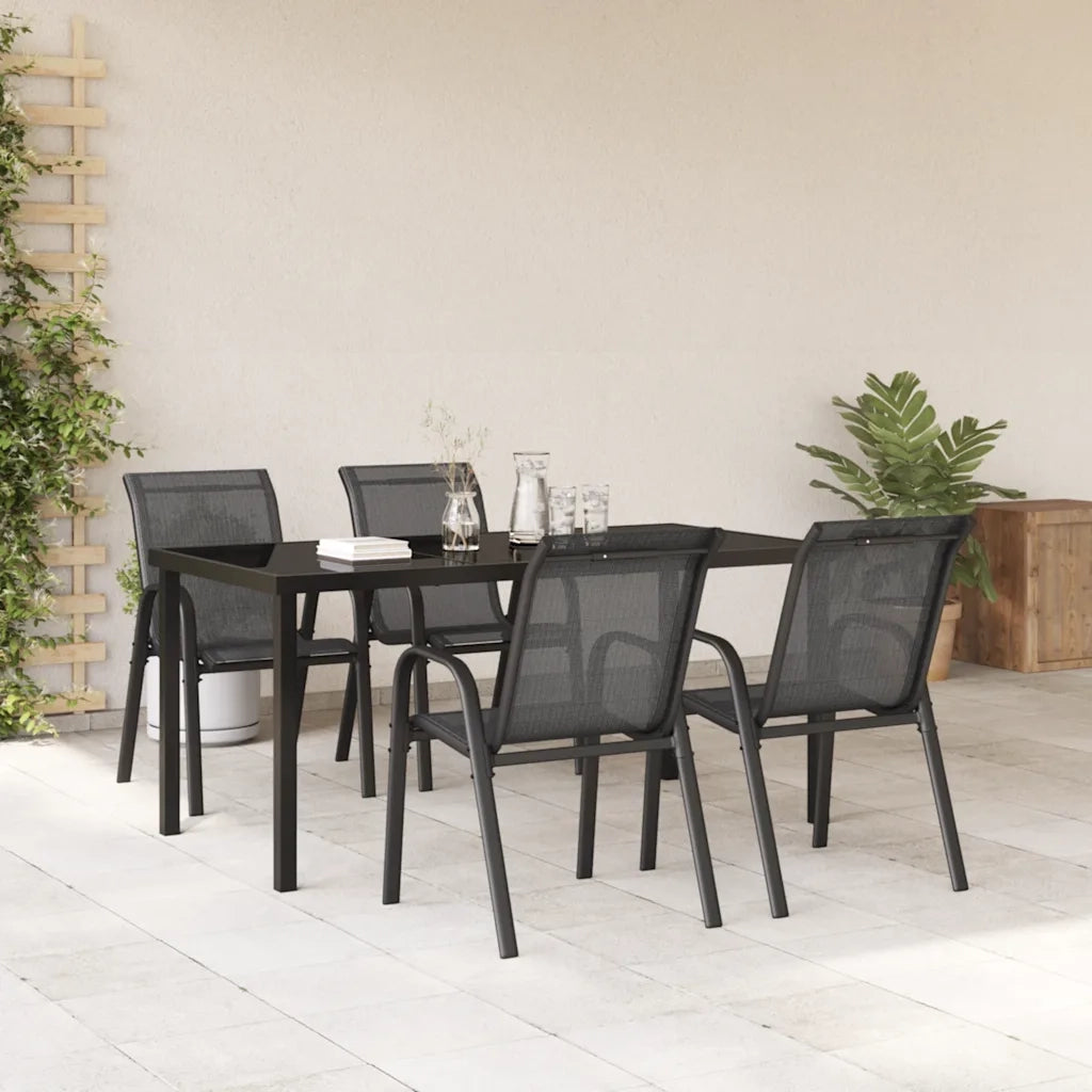 Sedie da Giardino Impilabili 4 pz in Tessuto Textilene Nero
