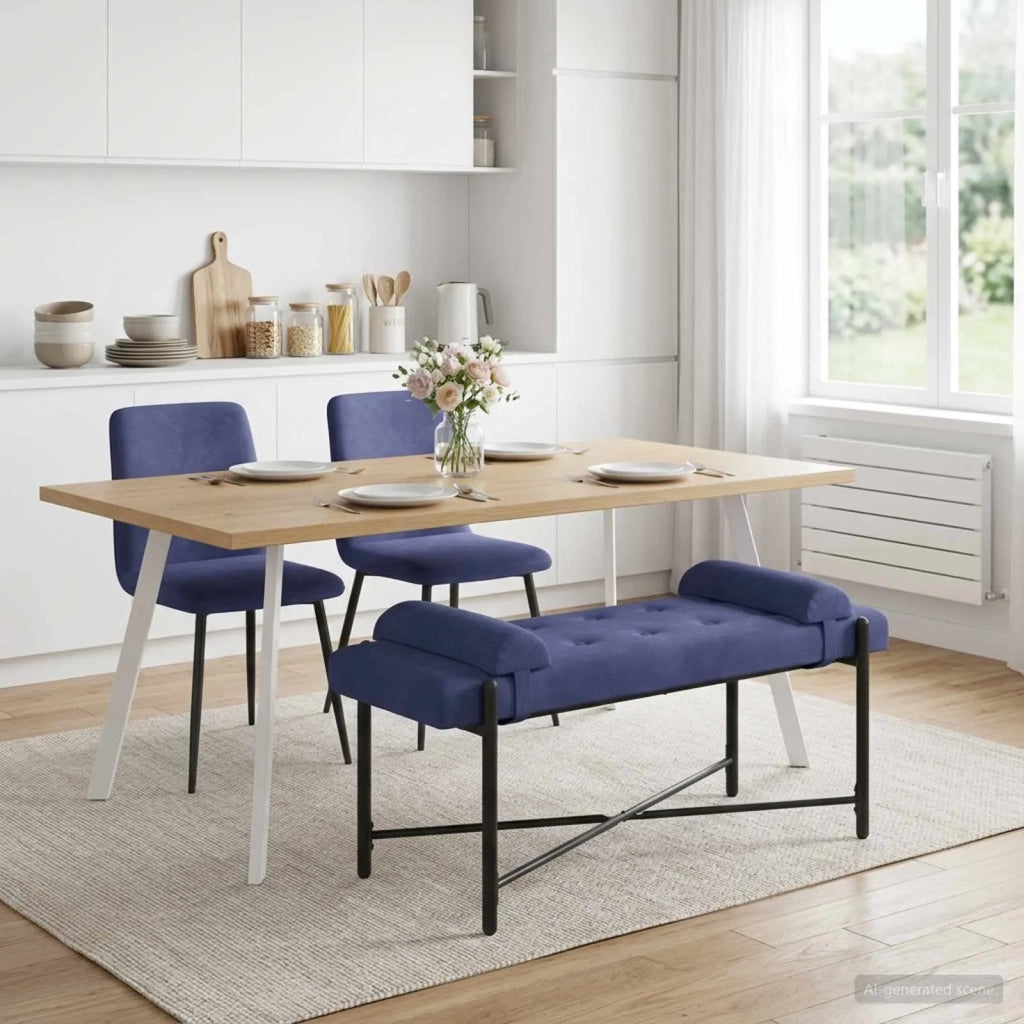 Panchina con bottoni e cuscini Blu Polizia 110 x 40 x 46 cm 42038397