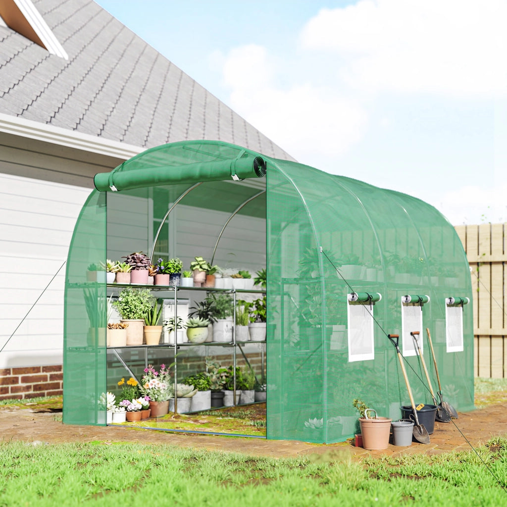 Serra da Giardino Tunnel con Porta a Rullo e 6 Finestre ¨C zephmum ¨C Verde 280x200x190 cm