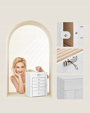 Portagioie Valora bianco con specchio, 5 cassetti e ante laterali